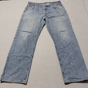 Levi's 501 Straight Jeans Men's Blue Denim Mid Rise Classic Distressed - 38x30